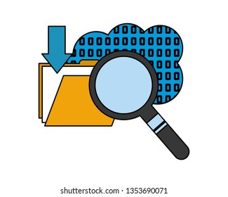 cloud computing with magnifying glass and folder