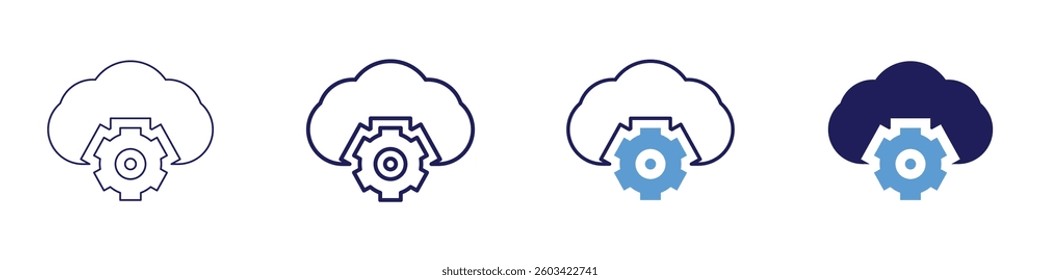 Cloud computing management tools icon in 4 different styles. Thin Line, Line, Bold Line, Duotone. Duotone style. Editable stroke.