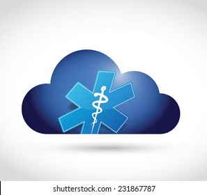 cloud computing and medical symbol illustration design over a white background