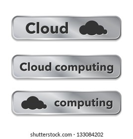 Cloud computing metallic web elements, buttons. Vector Illustration