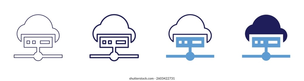 Cloud computing migration icon in 4 different styles. Thin Line, Line, Bold Line, Duotone. Duotone style. Editable stroke.