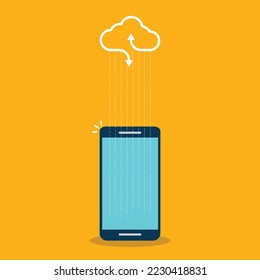 cloud computing. mobile phone cloud computing service , download and upload backup on cloud server.
