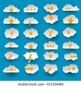 Cloud computing modern icons set with dots arrows and stars icons