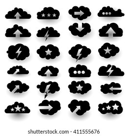 Cloud computing modern icons set with dots arrows and stars icons