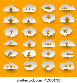 Cloud computing modern icons set with dots arrows and stars icons