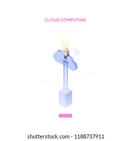 Cloud computing - modern isometric vector web banner