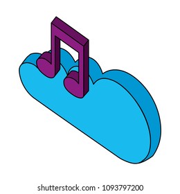 cloud computing with music note isometric icon