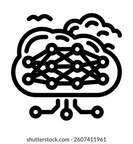 cloud computing network ai integration line icon vector. cloud computing network ai integration sign. isolated contour symbol black illustration
