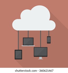 Cloud Computing Network Concept. Flat style with long shadow