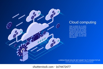 Cloud Computing, Network, Data Processing Flat Isometric Vector Concept Illustration