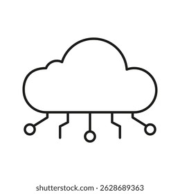 Cloud Computing Network Icon. Data Storage, Connectivity, And Digital Infrastructure Outline Symbol. Cloud Technology And Internet Services. Editable Stroke. Isolated Vector Illustration.