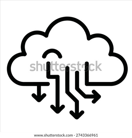 Cloud Computing Network Icon, Digital Data Flow Vector, Cloud Technology Silhouette, Tech Connectivity Illustration
