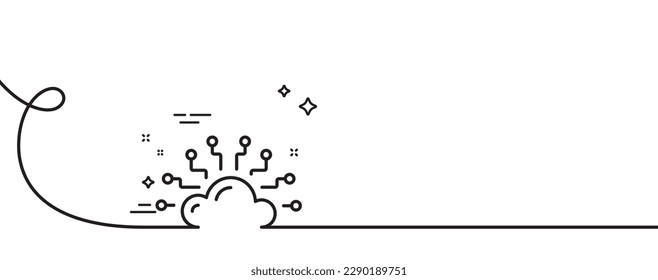 Cloud computing network line icon. Continuous one line with curl. Internet data storage sign. File hosting technology symbol. Cloud network single outline ribbon. Loop curve pattern. Vector