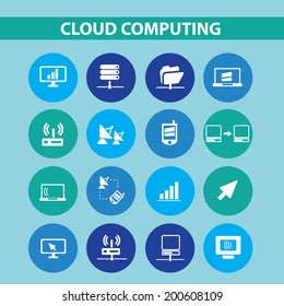 cloud computing, network, mobile, wireless technology, server icons set, vector