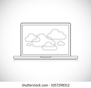 Cloud computing network on a Laptop Computer. Line Illustrator. design graphic