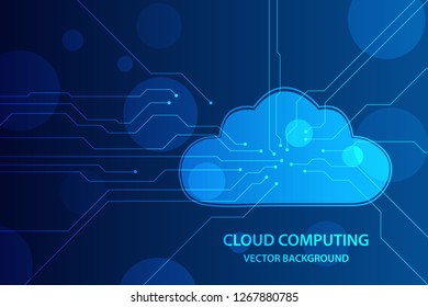 Cloud Computing And Network Security Technology Concept, Blue Circuit Board With Cloud Symbol And Connection Links. Vector Illustration. Eps 10