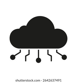 Cloud Computing Network Solid Icon. Data Storage, Connectivity, And Digital Infrastructure Silhouette Symbol. Technology Integration And Information Sharing. Isolated Vector Illustration.