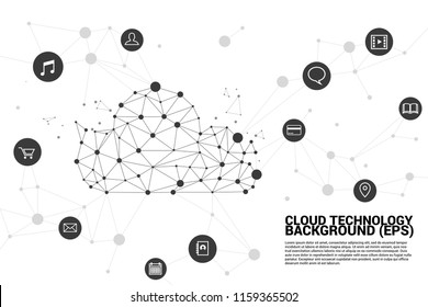 Cloud computing network technology polygon dot connected line with icon : Concept of cloud server, Storage and data