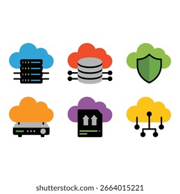 Cloud computing and networking technology icons on white background
