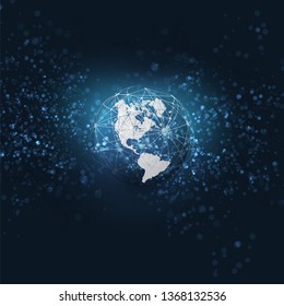 Cloud Computing and Networks Concept , Abstract Global Digital Network Connections - Modern Style Technology Background, Creative Design Template with 3D Wired Earth Globe Concept