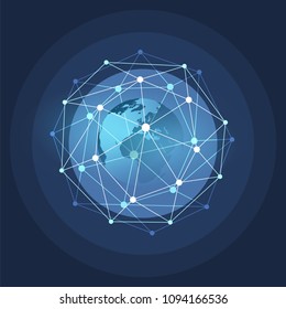 Cloud Computing and Networks Concept with Earth Globe - Abstract Global Digital Connections, Technology Background, Creative Design Element Template