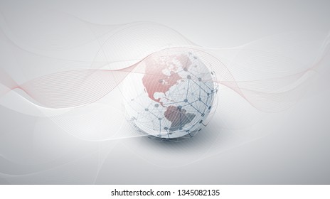 Cloud Computing and Networks Concept with Earth Globe - Abstract Global Digital Connections, Technology Background, Creative Design Element Template