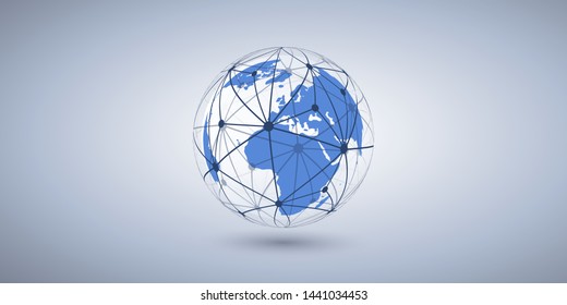 Cloud Computing and Networks Concept with Earth Globe - Abstract Global Digital Connections, Technology Background, Creative Design Element Template