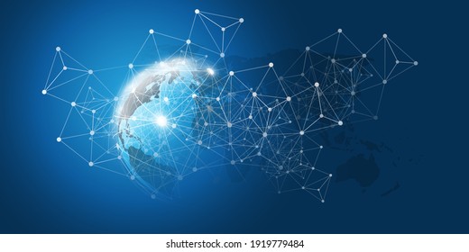 Cloud Computing and Networks Concept with Earth Globe - Abstract Global Digital Connections, Technology Background, Creative Design Template