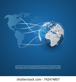 Cloud Computing and Networks Concept with Earth Globe and World Map - Abstract Global Digital Connections, Technology Background, Creative Design Element Template
