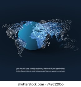 Cloud Computing and Networks Concept with Earth Globe and World Map - Abstract Global Digital Connections, Technology Background, Creative Design Element Template