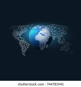 Cloud Computing and Networks Concept with Earth Globe and World Map - Abstract Global Digital Connections, Technology Background, Creative Design Element Template