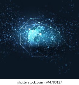 Cloud Computing and Networks Concept with Earth Globe - Abstract Global Digital Connections, Technology Background, Creative Design Element Template