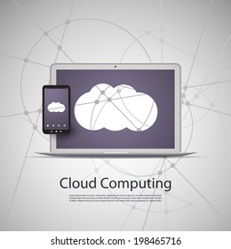 Cloud Computing and Networks Concept with Laptop Computer and Smartphone. Eps 10 Stock Vector Illustration