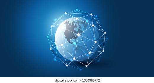 Cloud Computing and Networks Concept with North and South America Side of the Earth Globe - Abstract Global Digital Connections, Technology Background, Creative Design Element Template