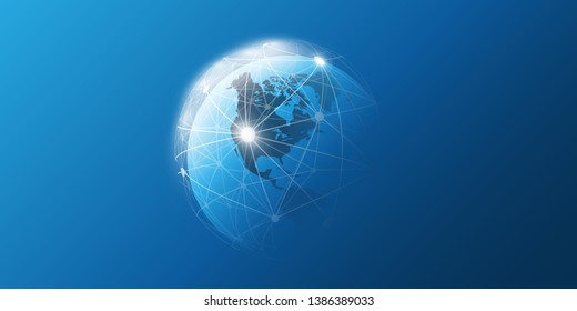 Cloud Computing and Networks Concept with North and South America Side ofthe Earth Globe - Abstract Global Digital Connections, Technology Background, Creative Design Template