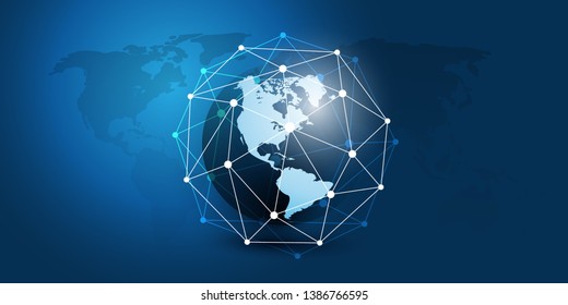Cloud Computing and Networks Concept with North and South America Side of  the Earth Globe - Abstract Global Digital Connections, Technology Background, Creative Design Element Template