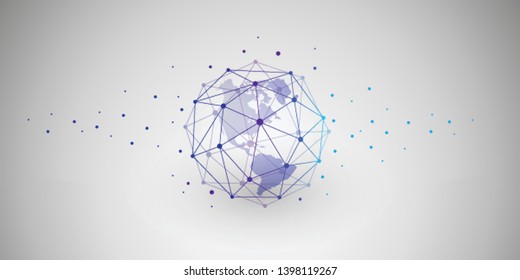 Cloud Computing and Networks Concept with North and South America Side of the Earth Globe - Abstract Global Digital Connections, Technology Background, Creative Design Template 