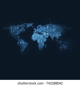 Cloud Computing and Networks Concept with Patterned  World Map - Abstract Global Digital Connections, Technology Background, Creative Design Element Template