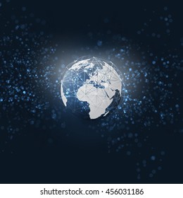 Cloud Computing and Networks with Globe - Abstract Global Digital Network Connections - Modern Style Technology Background, Creative Design Element Template with 3D Wired Earth Concept