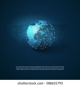 Cloud Computing and Networks with Globe - Abstract Global Digital Network Connections, Technology Concept Background, Creative Design Element Template with Wire Mesh Around the World