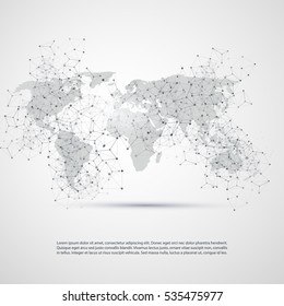Cloud Computing and Networks with World Map - Abstract Global Digital Network Connections, Technology Concept Background, Creative Design Element Template with Transparent Geometric Grey Wire Mesh