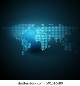 Cloud Computing and Networks with World Map - Abstract Global Digital Network Connections, Technology Concept Background, Creative Design Element Template with Spotted World Map