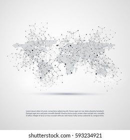 Cloud Computing and Networks with World Map - Abstract Global Digital Network Connections, Technology Concept Background, Creative Design Element Template with Transparent Geometric Grey Wire Mesh
