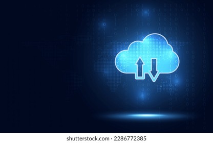 Cloud computing on blue abstract digital binary code background. Technology and Digital transformation concept. New futuristic system technology sign and symbol. Vector illustration.