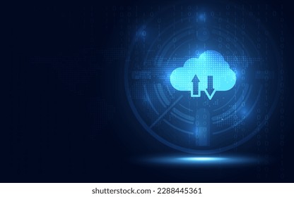 Cloud computing on blue abstract digital binary code background. Technology and Digital transformation concept. New futuristic system technology sign and symbol. Vector illustration.