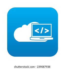 Cloud computing on blue flat button,clean vector