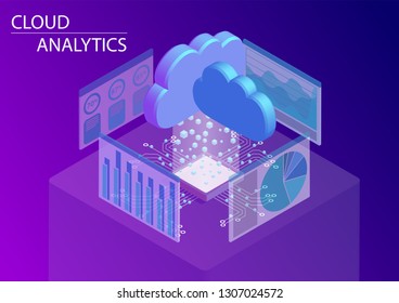 Cloud Computing And On Demand Analytics Concept. 3d Isometric Vector Illustration.	