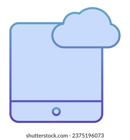 Cloud computing on tablet flat icon. Digital tablet with cloud blue icons in trendy flat style. Data cloud on device gradient style design, designed for web and app. Eps 10