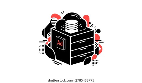 Cloud Computing and Online Advertising Concept. Flat Vector Illustration for Digital Marketing, AdTech, and Data Storage Technology.