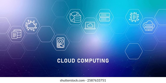 Cloud computing online server gradient header media upload download document data access syncing management development database technology icon design illustration
